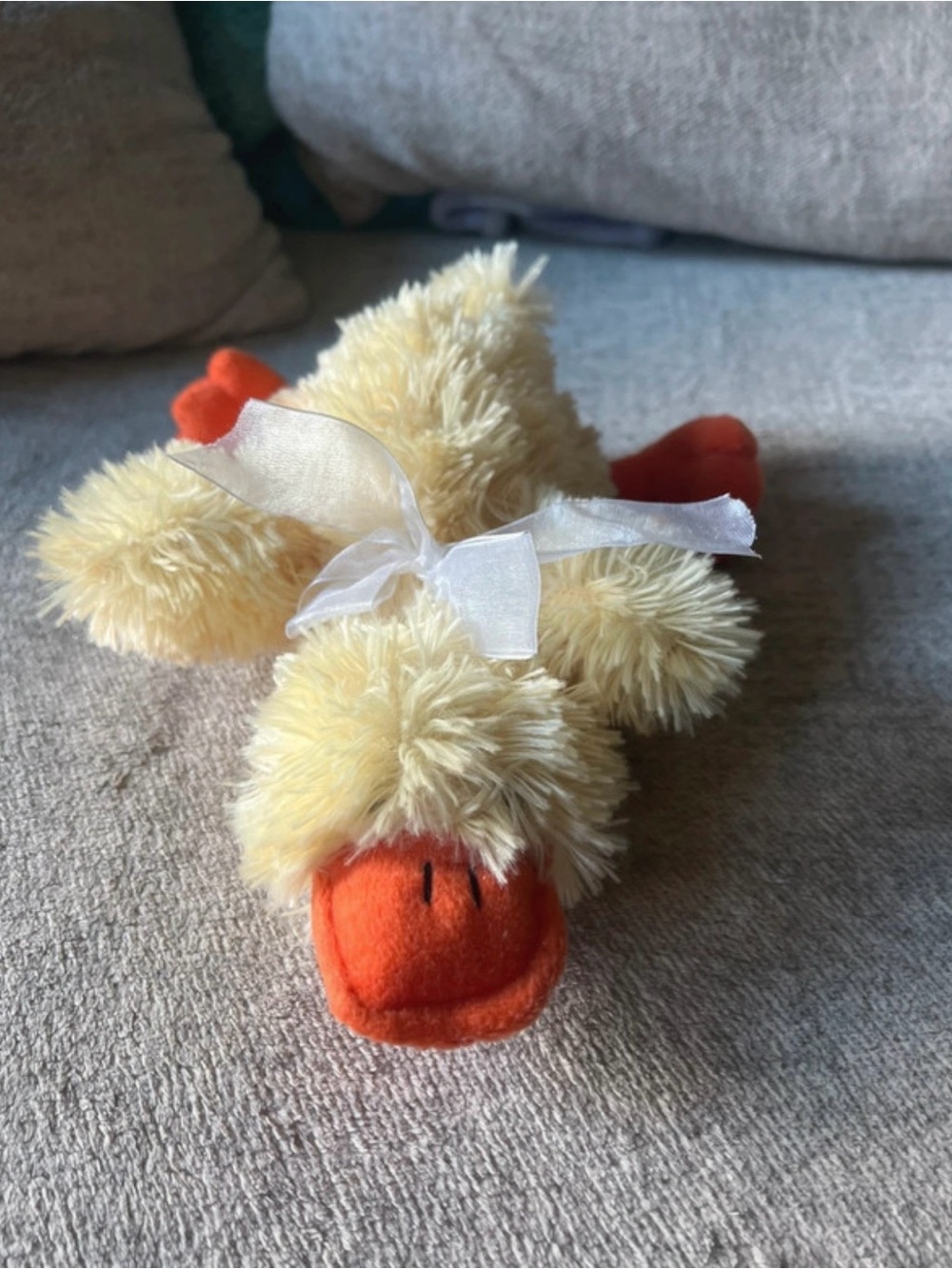 Cute Fuzzy Yellow Duckling Plush Lying Flat Stuffed Animal